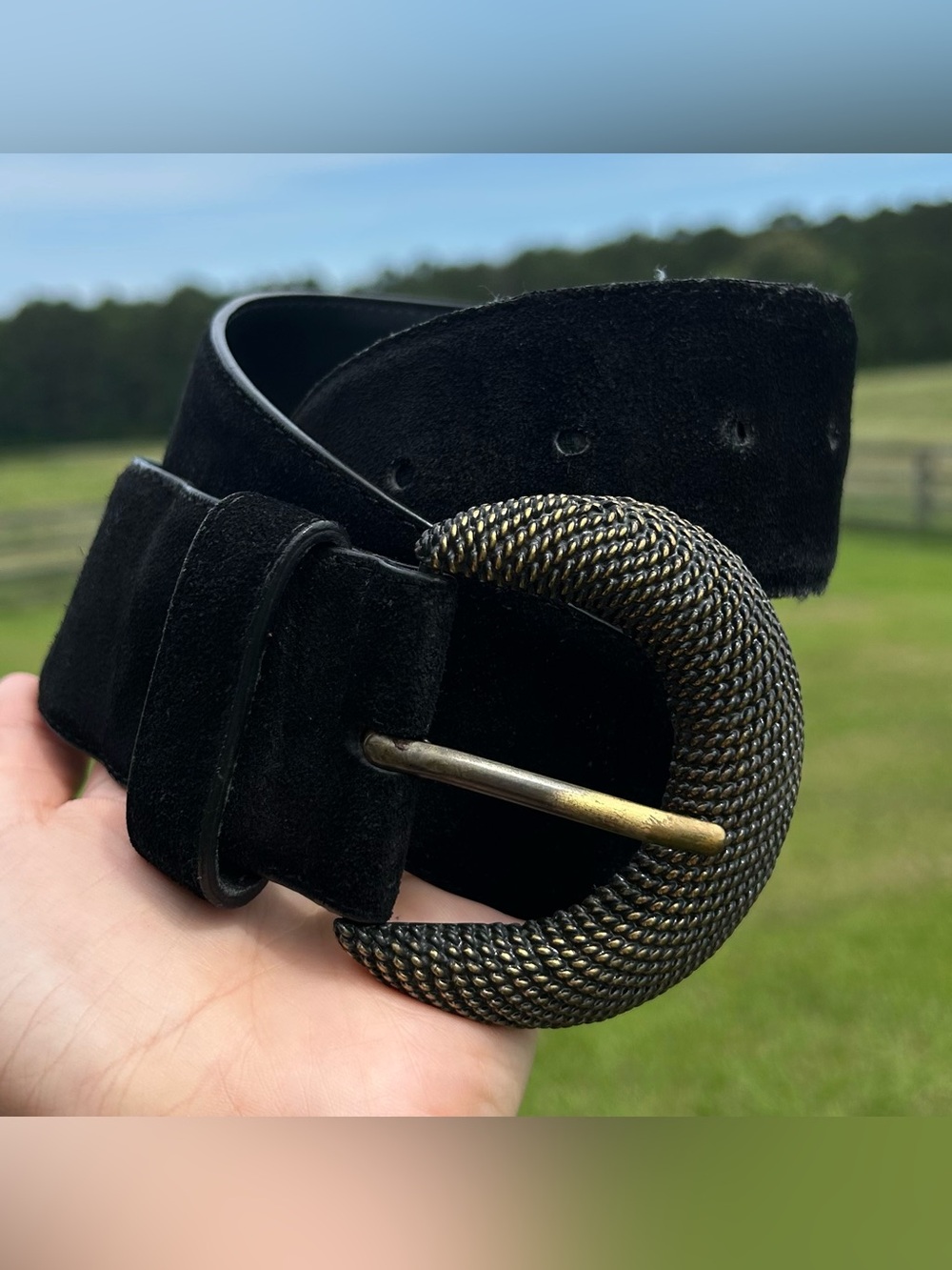Vintage 1990 Liz Claiborne Black Suede Leather Waist Belt With Buckle Chic Retro
